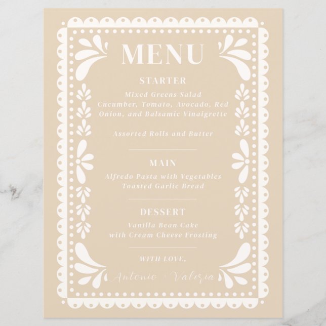 Cardápio de Casamento Papel Picado com Tema Mexica (Frente)