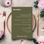 Cardápio de Casamento Personalizado Moderno Elegan<br><div class="desc">Cardápio de Casamento Personalizado Minimalista Ousado Fofo Verde Oliva Outono Retro Simples</div>