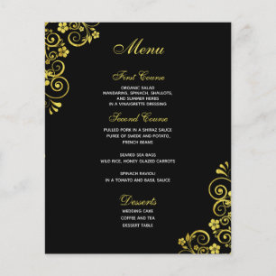 Cardápio de Casamento Preto com Redemoinho Dourado