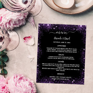 Cardápio de Casamento preto roxo brilhos