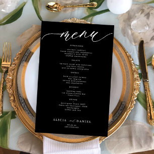 Cardápio de casamento romântico branco e preto eco