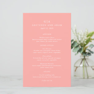 Cardápio de Casamento Rosa Coral Elegante Moderno