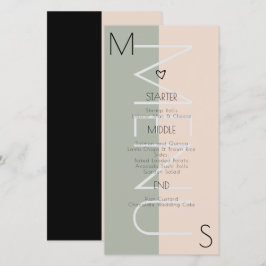 Cardápio de casamento rosa sage com monograma