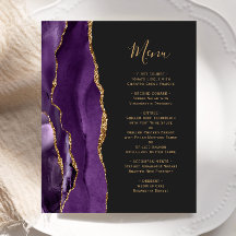 Cardápio de Casamento Roxo Dourado Ágata Escuro Or