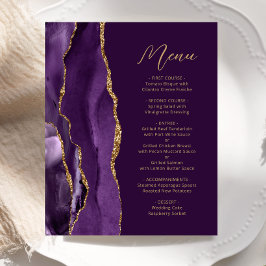 Cardápio de Casamento Roxo Dourado Ágata Script Am