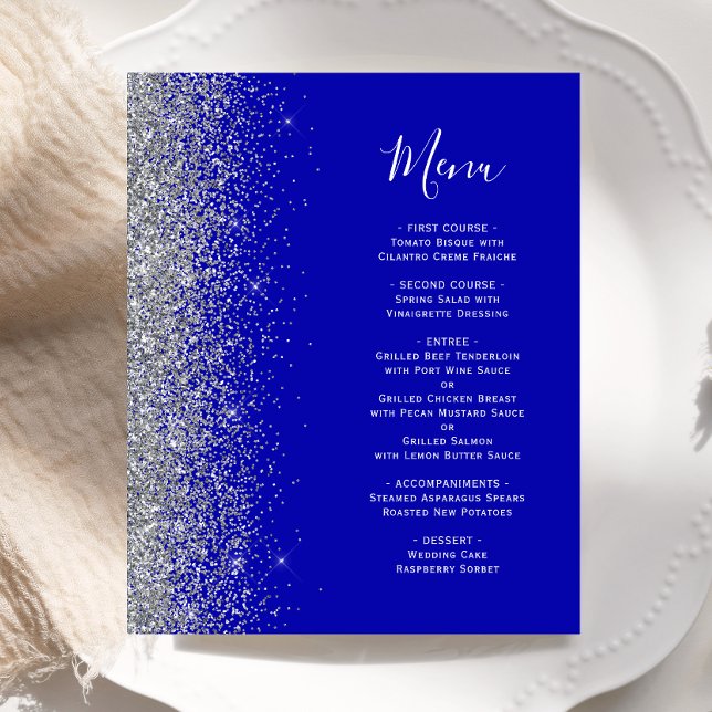 Cardápio de Casamento Royal Blue com Borda de Bril (Criador carregado)