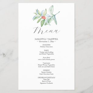 Cardápio de Casamento Simples com Botânicos de Inv