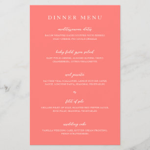Cardápio de Casamento Simples Coral Vibrante Moder