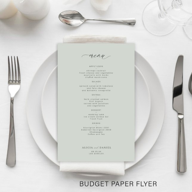 Cardápio de casamento simples e econômico em verde (Criador carregado)