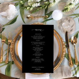 Cardápio de casamento simples preto e branco com o