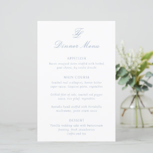 Cardápio de Casamento Tradicional Azul Empoeirado