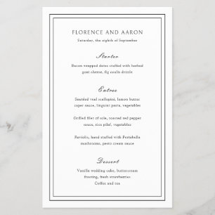Cardápio de casamento tradicional preto e branco d