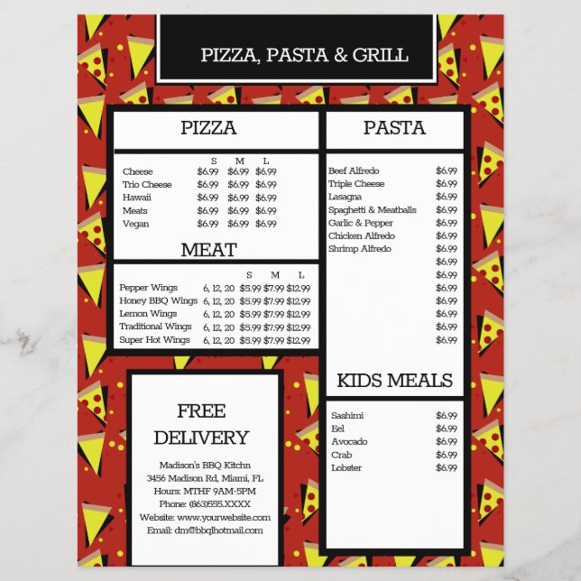 Cardápio de Espaguete do Restaurante Modern Pizza  (Frente)