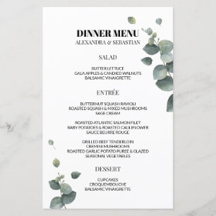 Cardápio de Jantar de Casamento de Eucalipto Verde