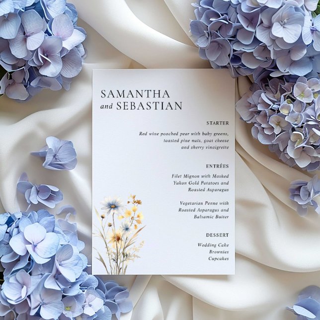 Cardápio de Jantar de Noiva com Flores Silvestres  (menu wildflowers design)