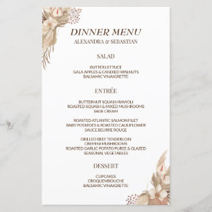 Cardápio de Jantar de Noiva com Grama Pampa Floral