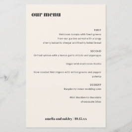 Cardápio de Jantar de Recepção de Casamento Retro