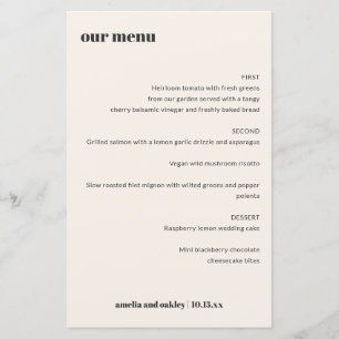 Cardápio de Jantar de Recepção de Casamento Retro