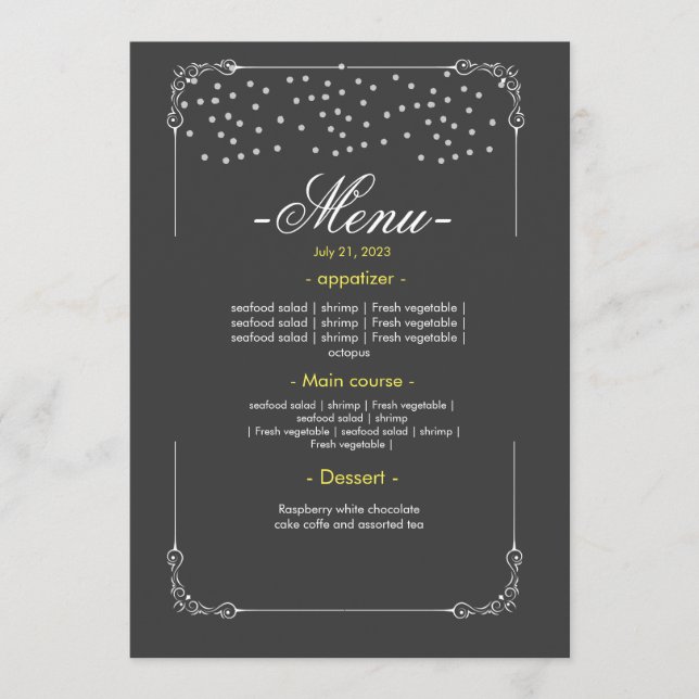 Cardápio de Mesa de Casamento Menu Plano (Frente)