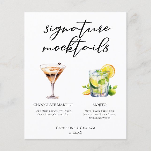 Cardápio de Mocktails de Casamento Chocolate Marti (Frente)