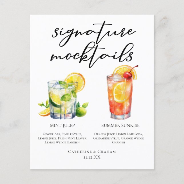 Cardápio de Mocktails de Casamento Verão Nascer do (Frente)