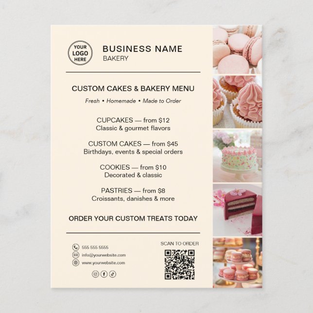 Cardápio de Padaria Logo Personalizado QR Code Cre (Frente)