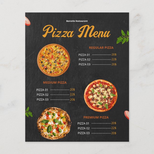 Cardápio de Pizza Editável Pizzaria Menu Restauran (Frente)