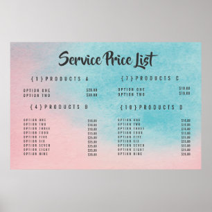 Cardápio de Preços de Serviço Ombre Poster Persona