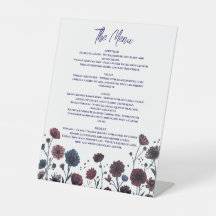 Cardápio Floral Burgundy & Azul, Elegante