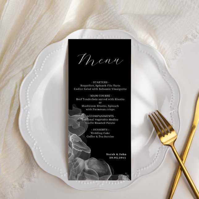 Cardápio Preto e Branco Minimalista de Casamento E (Criador carregado)