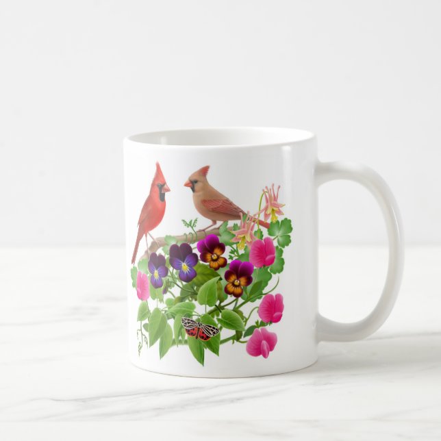 Cardeais na caneca do jardim (Direita)