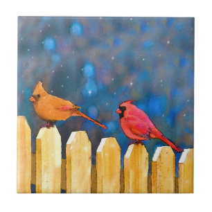Cardeais na pintura de cerca - Arte original