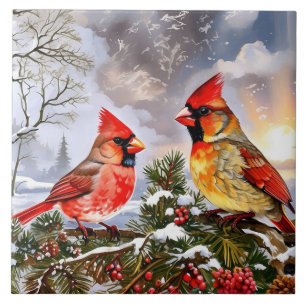 Cardeais Vermelhos com Paisagem de inverno em Berr