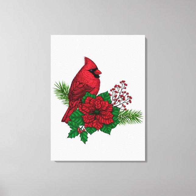 Cardeais Vermelhos na decoração de Natal (Frente)