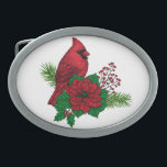 Cardeais Vermelhos na decoração de Natal<br><div class="desc">Pássaro cardeal vermelho,  desenhado à mão,  que percorre um buquê de Natal de ramos de abetos poinsettia e bagas vermelhas</div>