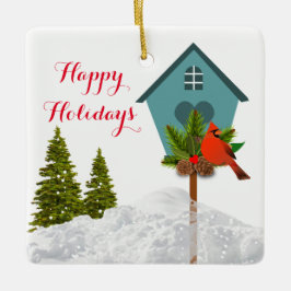 Cardeal de Natal no Ornamento do Pássaro da Neve