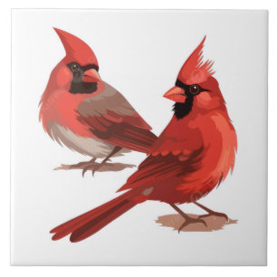 cardinais-vermelhos empoleirados em azulejo de ram