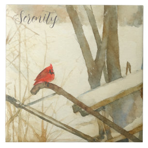 Cardinal de Inverno em Aquarela