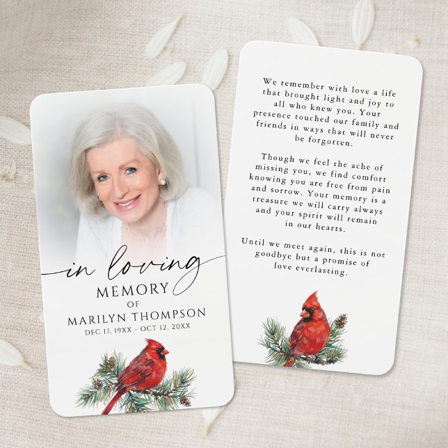 Cardinal In Loving Memory Photo Prayer Card (Criador carregado)
