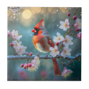 Cardinal Macho ao Luar das Flores de Cerejeira