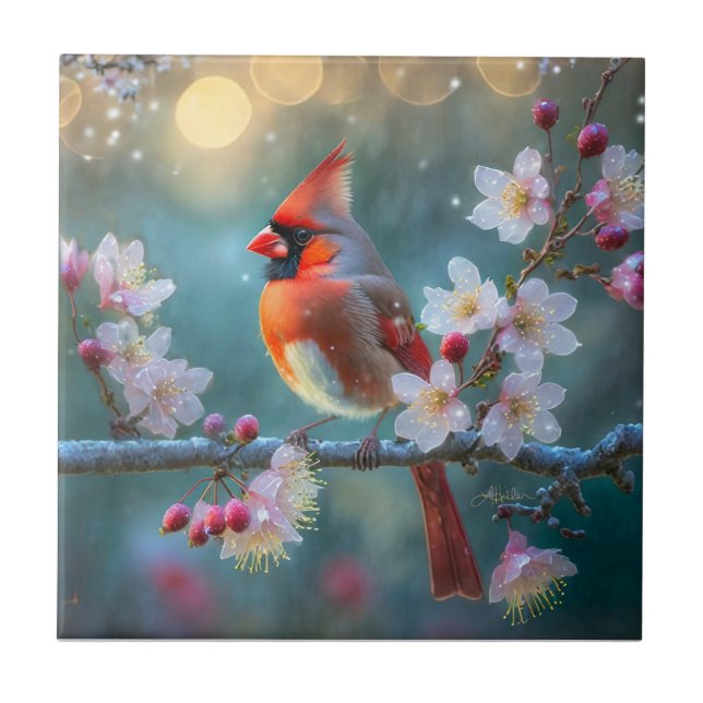 Cardinal Macho ao Luar das Flores de Cerejeira (Frente)