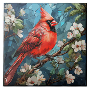 Cardinal Vermelho Inspirado Pássaro com Flores Bra