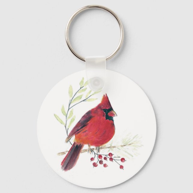 Cardinal Watercolor Art Chaveiro (Frente)