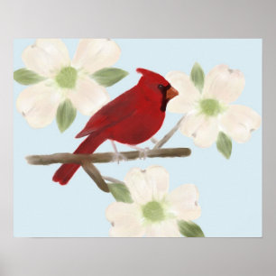 Cardinho e Poster de Dogwood Watercolor