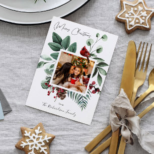 Cardinho Pássaro e Pinheiro Feliz Cartão com fotos