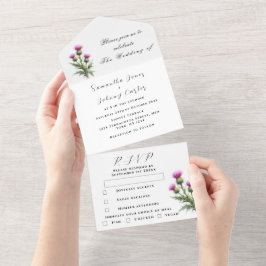 Cardo Casamento Floral Roxo Simples Escocês