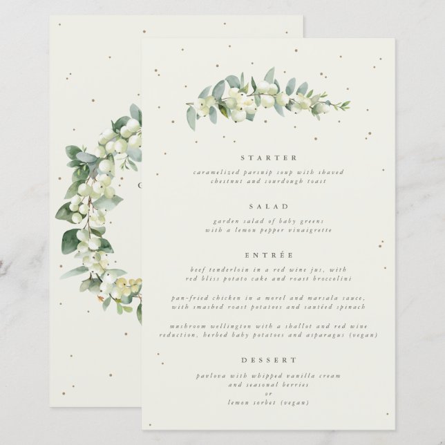 Cardo de Neve Creme + Eucalipto Menu de Casamento  (Frente/Verso)