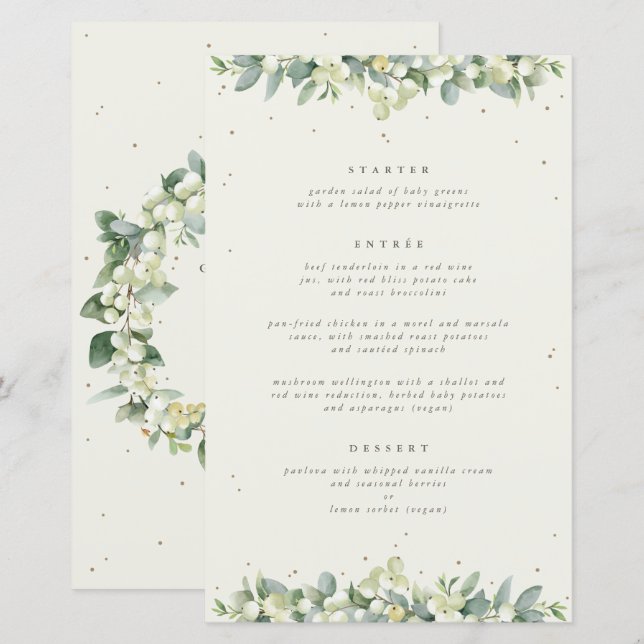 Cardo Snowberry + Eucalipto Cardápio de Casamento  (Frente/Verso)