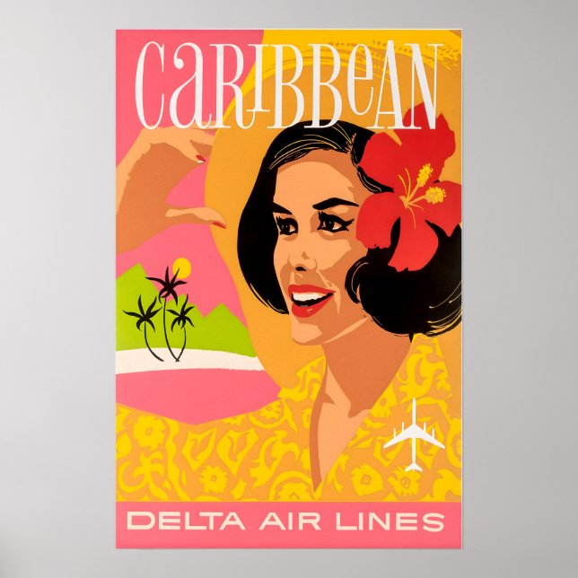 Caribbean Art Print Delta Airlines Travel Poster  (Frente)