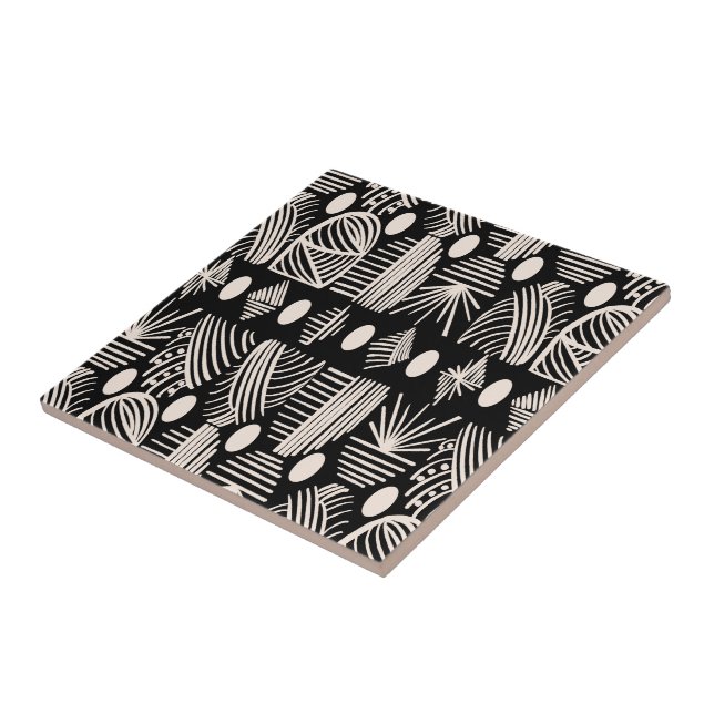 Caribe Tribal Mudcloth: Preto, Branco, (Lateral)